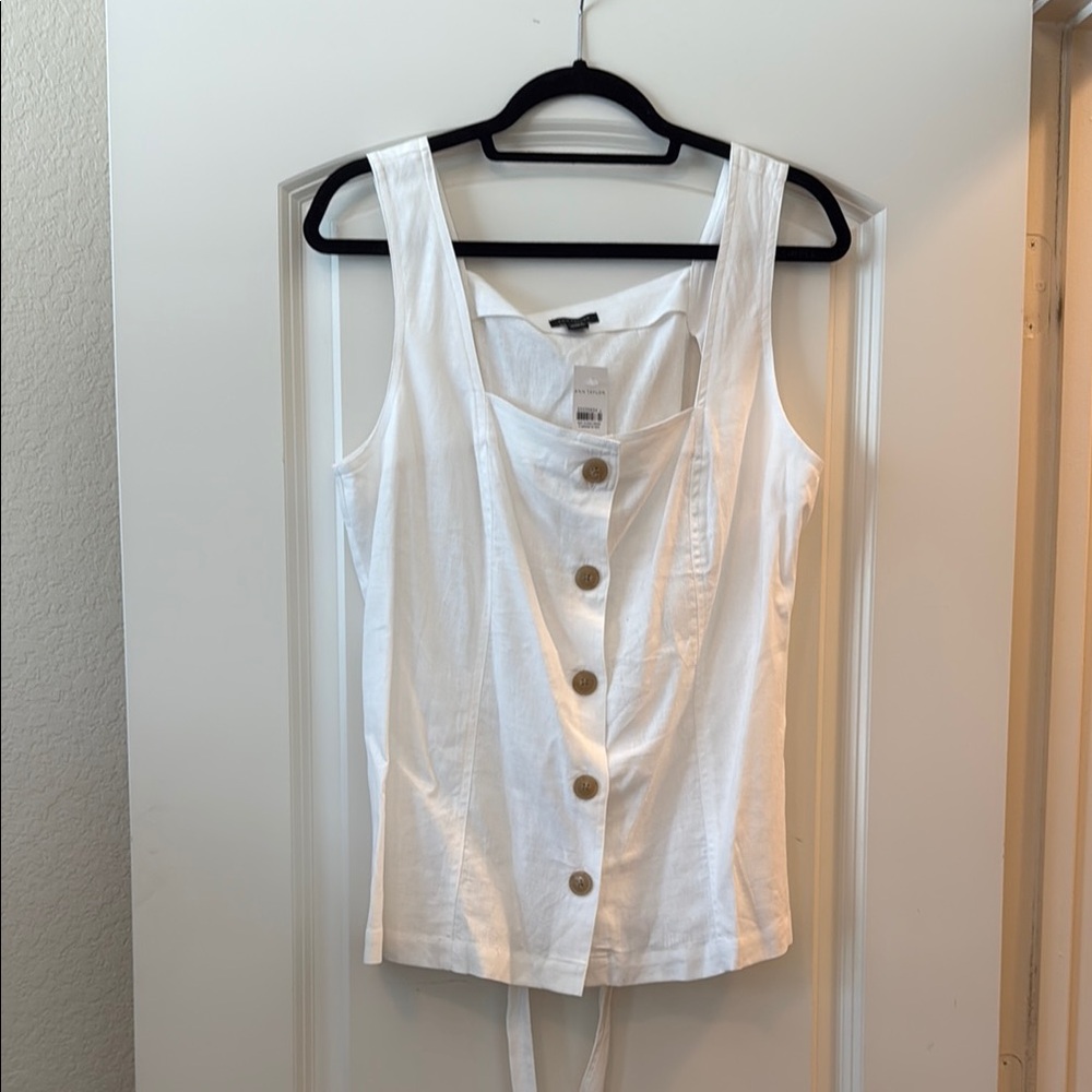 Ann Taylor White Brown Tie Front Tank Top